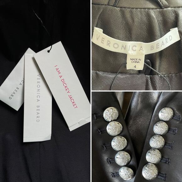 NWT Veronica Beard Miller Dickey Double breasted Leather Blazer Black Size 4 - Picture 4 of 12